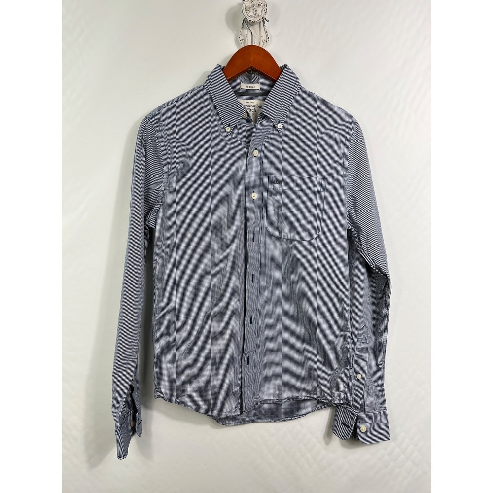 Abercrombie & Fitch Men’s Muscle White‎ & Blue Button Down Shirt S Check
